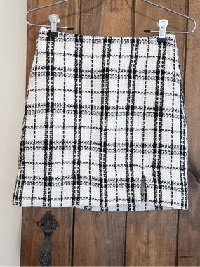 Francesca's White Black Tweed Plaid Mini Skirt Classic Preppy Clueless Vibes XS